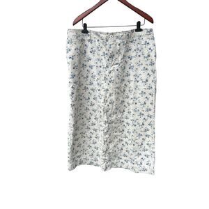 Eddie Bauer Chino Skirt 22W Tan Beige Blue Floral Cotton Straight Pencil Prairie